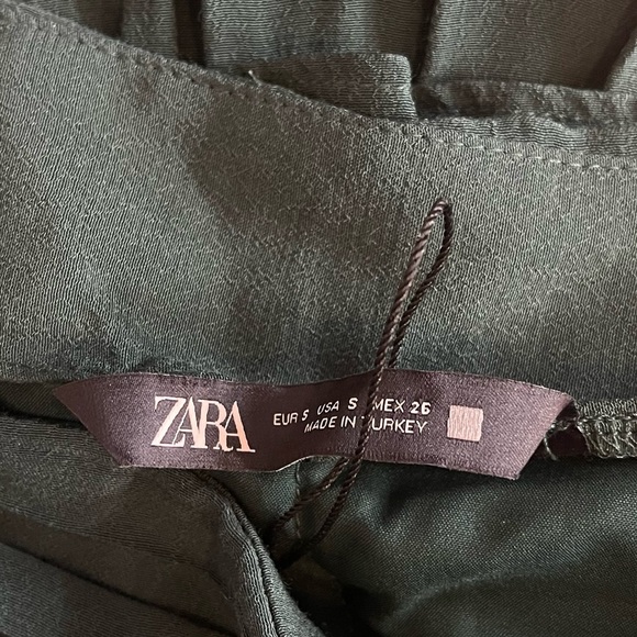 Zara Forest Green Smocked Ruffle Layered Ruched Mini Skirt Womens Small Boho - Picture 7 of 7